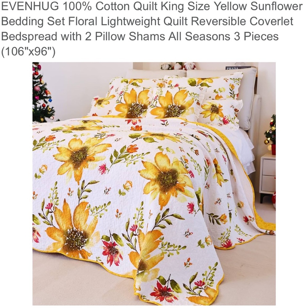 Yellow Sunflower king quilt set